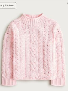 J.Crew 2025 Pink Rollneck Cable-Knit Sweater